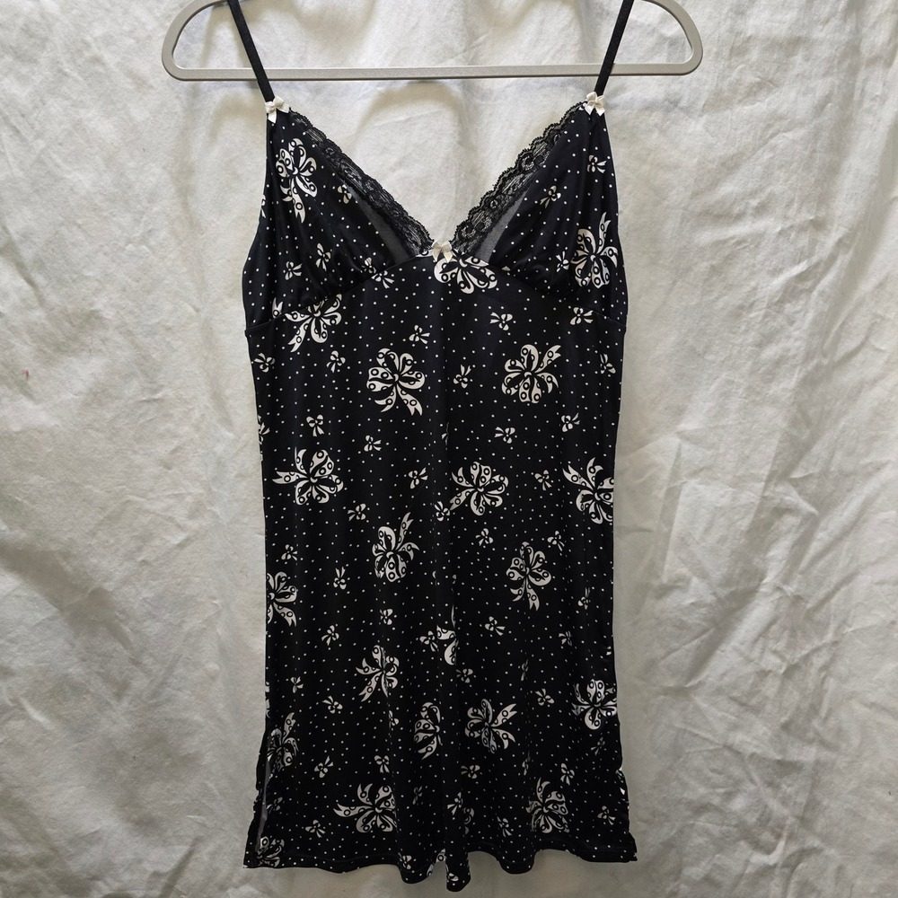 Betsey Johnson Intimates Black White Bow Polka Dot Lace Trim Cami Medium
